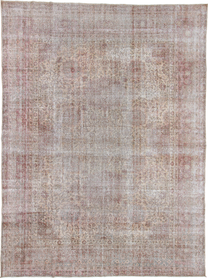 9' x 13' one-of-a-kind handmade antique Sparta large size rug. Color palette: ivory, rose, taupe, blush, beige, dusty pink