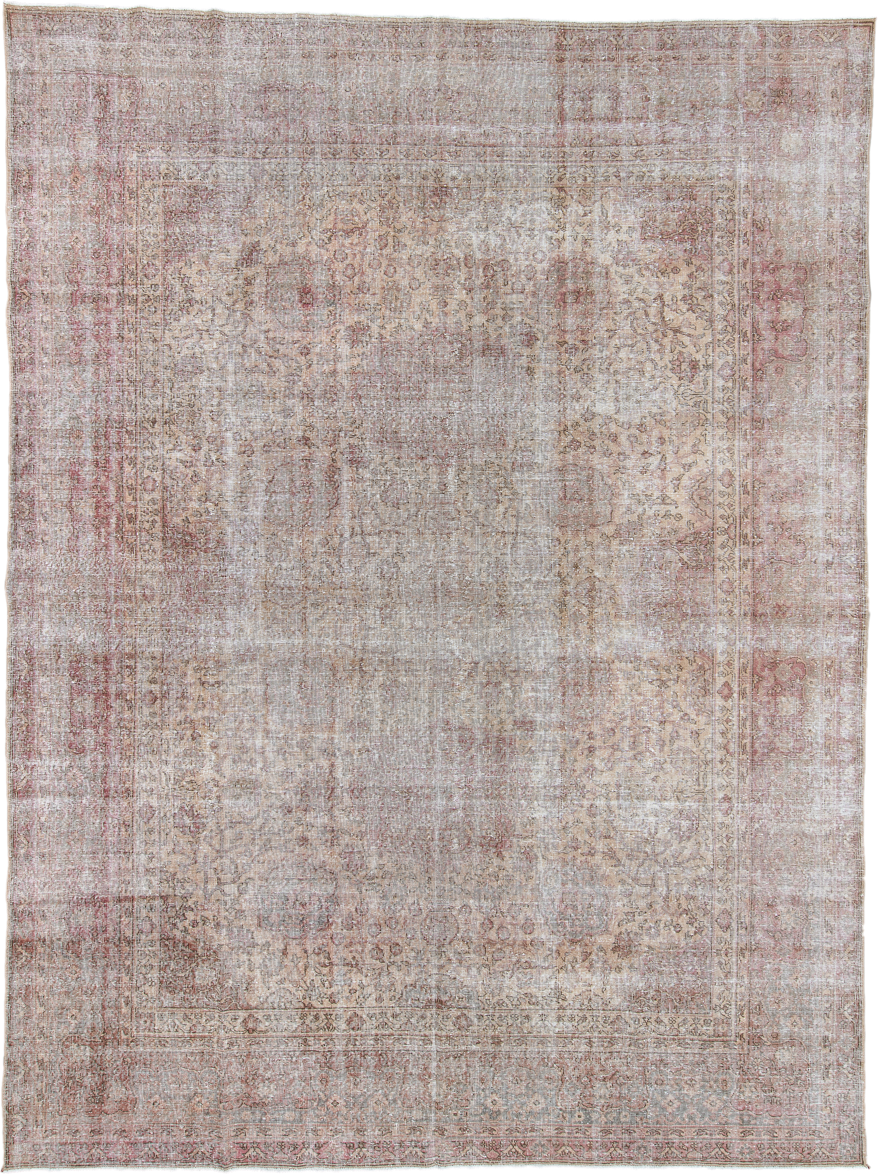 9' x 13' one-of-a-kind handmade antique Sparta large size rug. Color palette: ivory, rose, taupe, blush, beige, dusty pink
