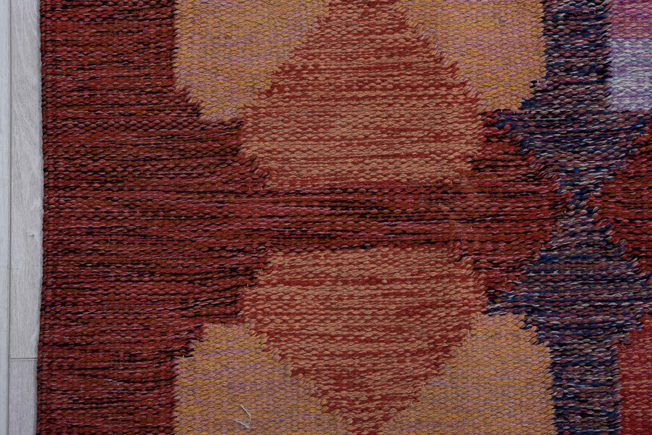 5' x 8' one-of-a-kind handmade antique Rollaken medium size rug. Color palette: rust, terra cotta, peach, blush, slate