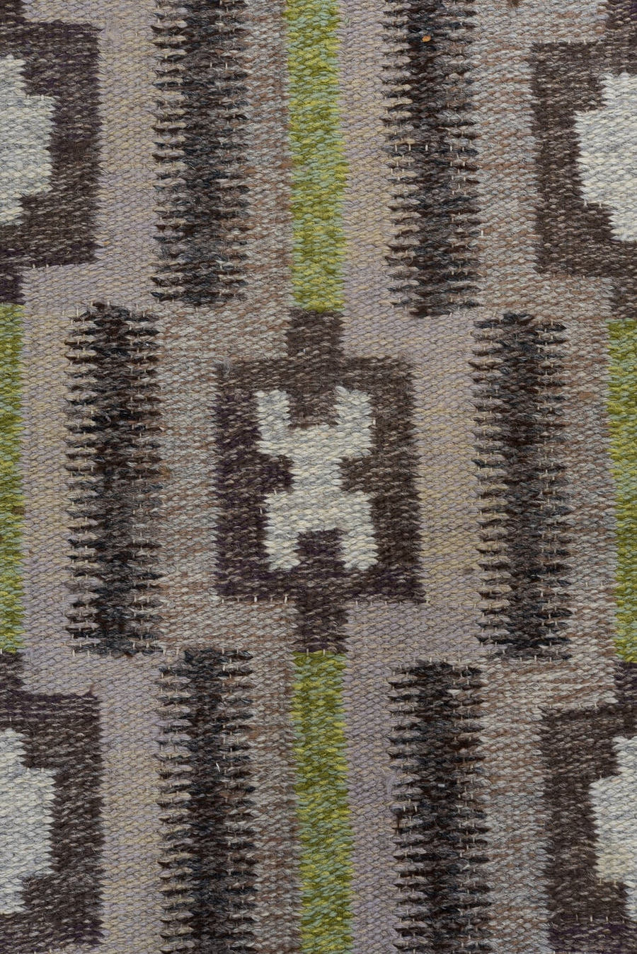 4' x 8' one-of-a-kind handmade antique Rollaken rug. Color palette: taupe, brown, ivory, olive, beige, gray, green