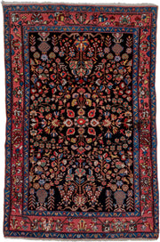 4' x 6' one-of-a-kind handmade antique Hamadan small size rug. Color palette: navy, rose, ivory, sky_blue, crimson, sage