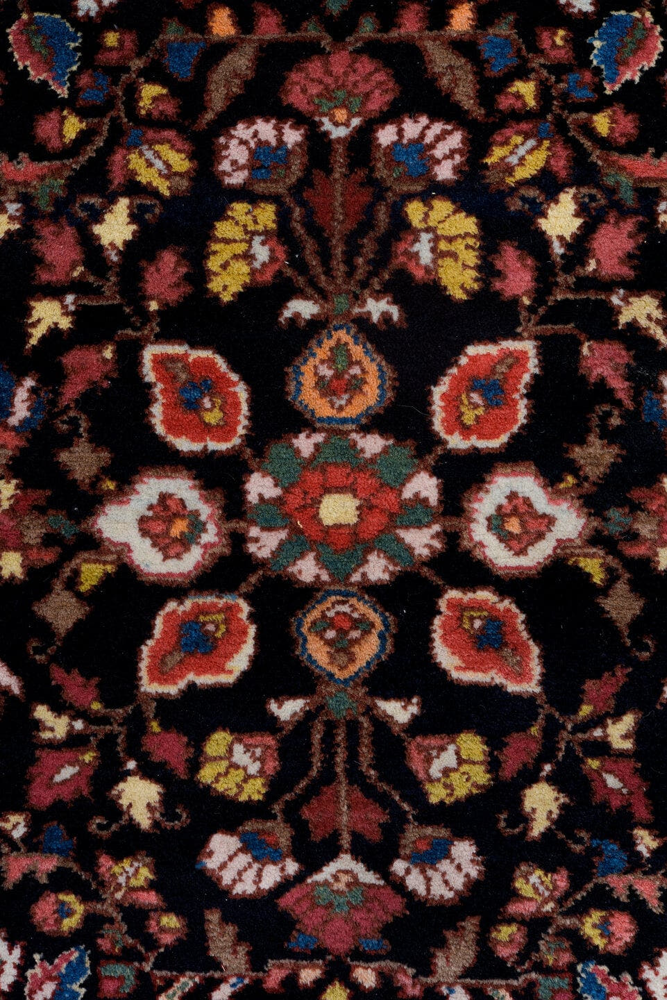4' x 6' one-of-a-kind handmade antique Hamadan small size rug. Color palette: navy, rose, ivory, sky_blue, crimson, sage