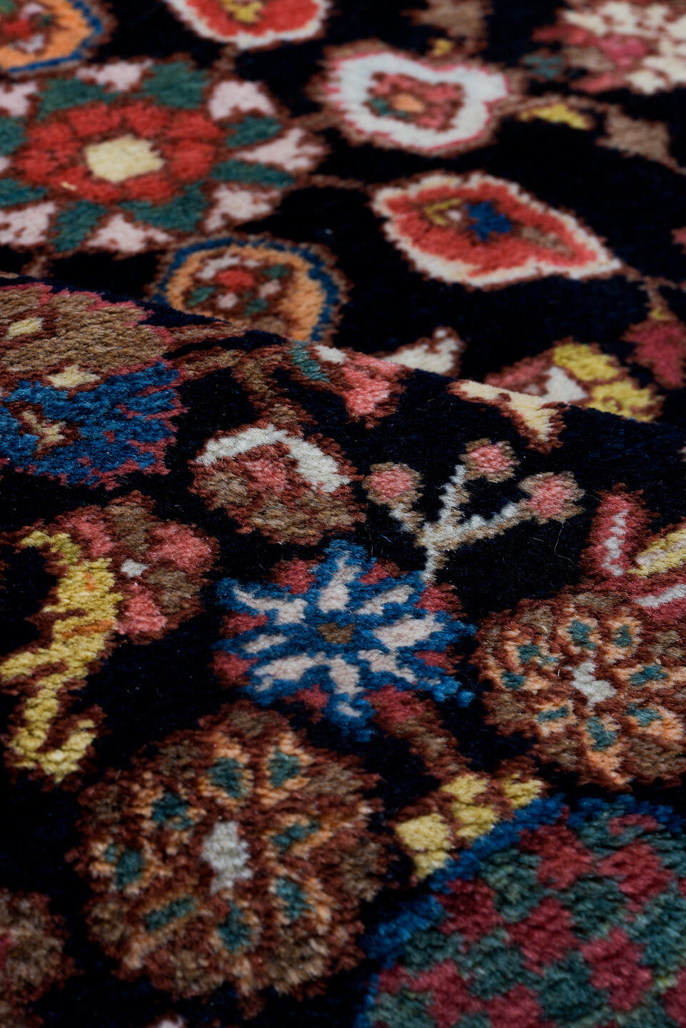 4' x 6' one-of-a-kind handmade antique Hamadan small size rug. Color palette: navy, rose, ivory, sky_blue, crimson, sage