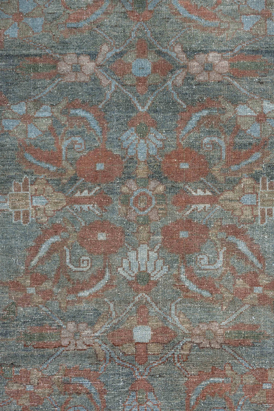 6' x 10' one-of-a-kind handmade antique Lilian large size rug. Color palette: dusty blue, terracotta, ivory, taupe, sage