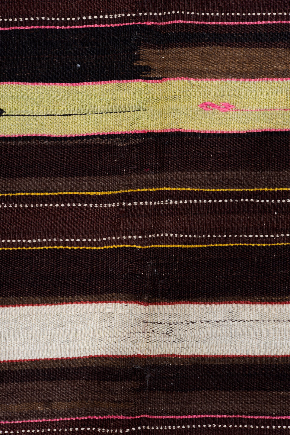 6' x 15' one-of-a-kind handmade antique Kilim rug. Color palette: brown, rust, gold, ivory, sky_blue, olive, pink, charcoal