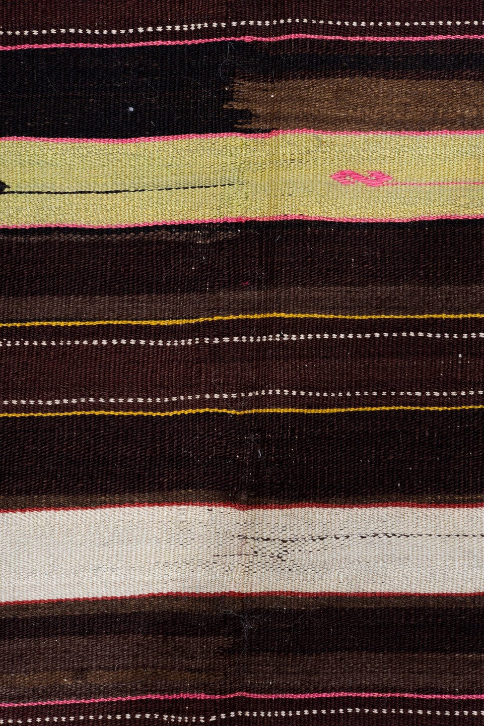 6' x 15' one-of-a-kind handmade antique Kilim rug. Color palette: brown, rust, gold, ivory, sky_blue, olive, pink, charcoal