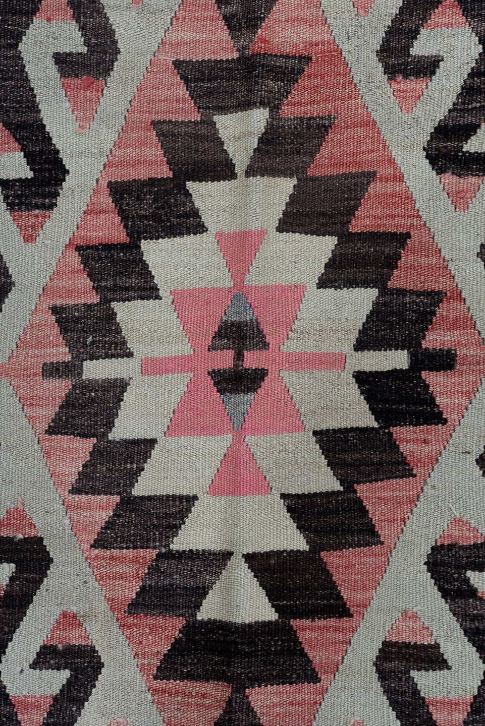 6' x 9' one-of-a-kind handmade antique Kilim medium size rug. Color palette: pale blue, charcoal, rose, ivory, crimson