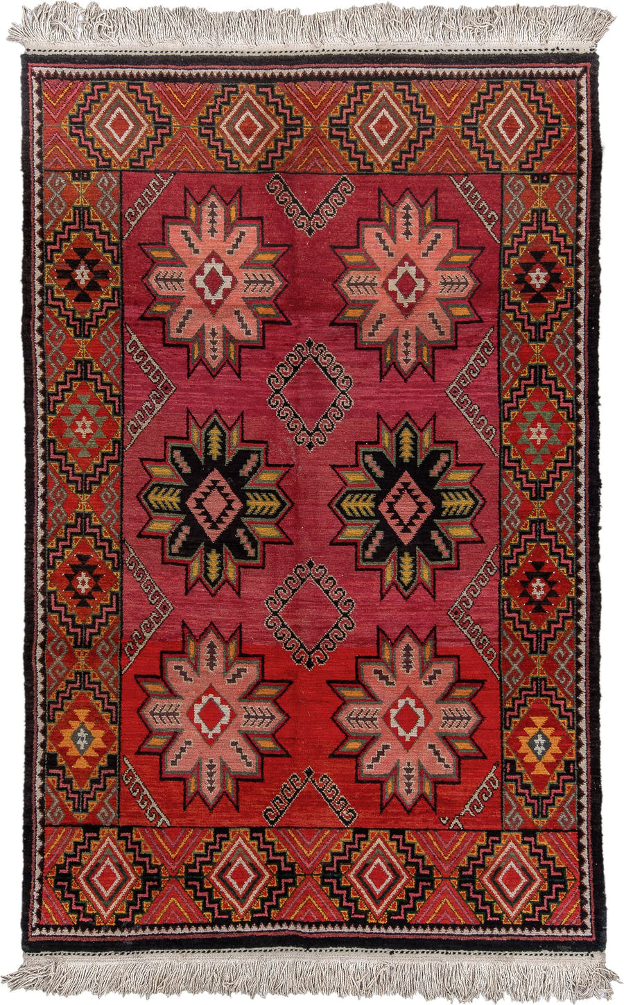 6' x 9' one-of-a-kind handmade antique Kilim medium size rug. Color palette: rose, rust, ivory, charcoal, gold, terra cotta