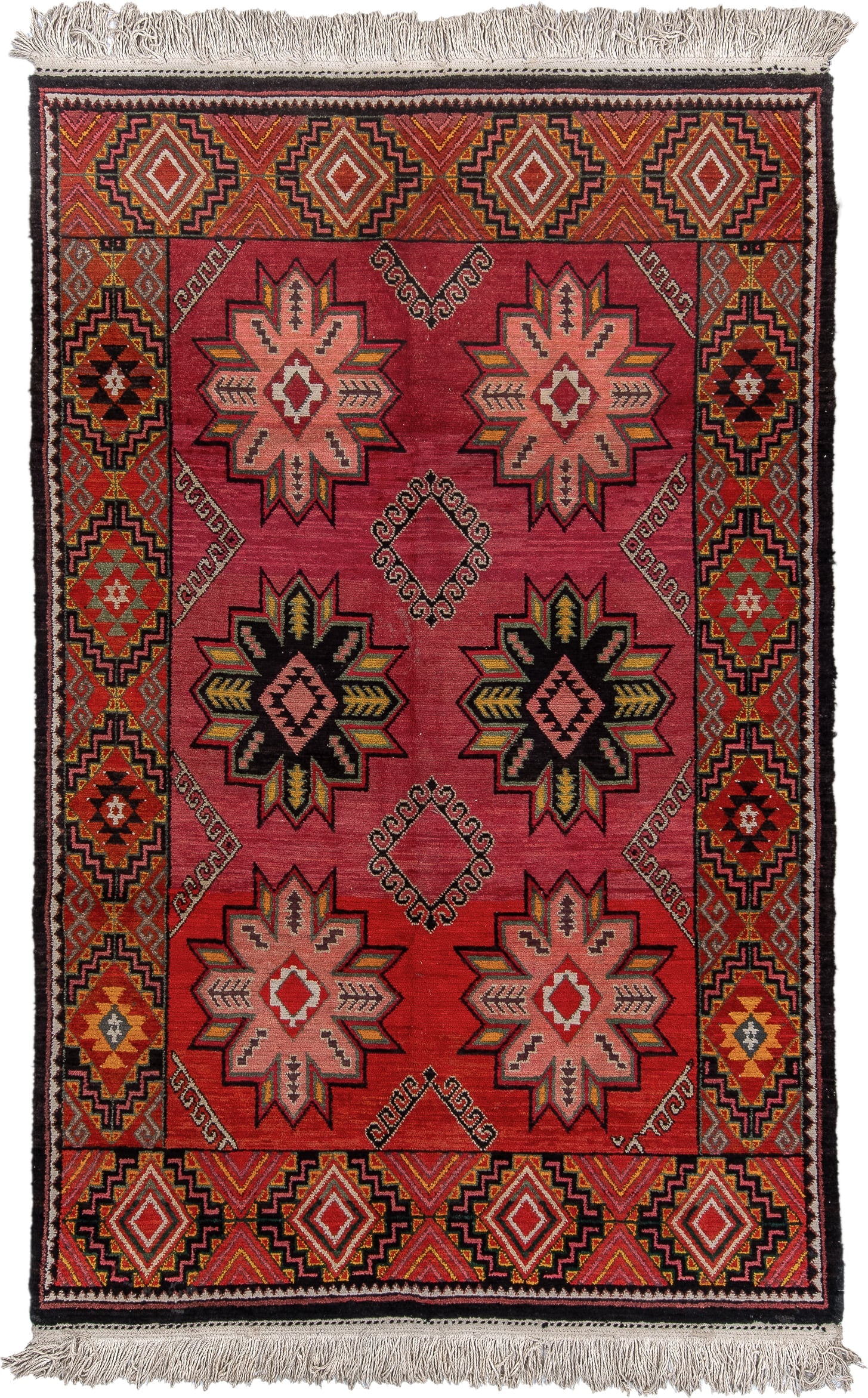 6' x 9' one-of-a-kind handmade antique Kilim medium size rug. Color palette: rose, rust, ivory, charcoal, gold, terra cotta