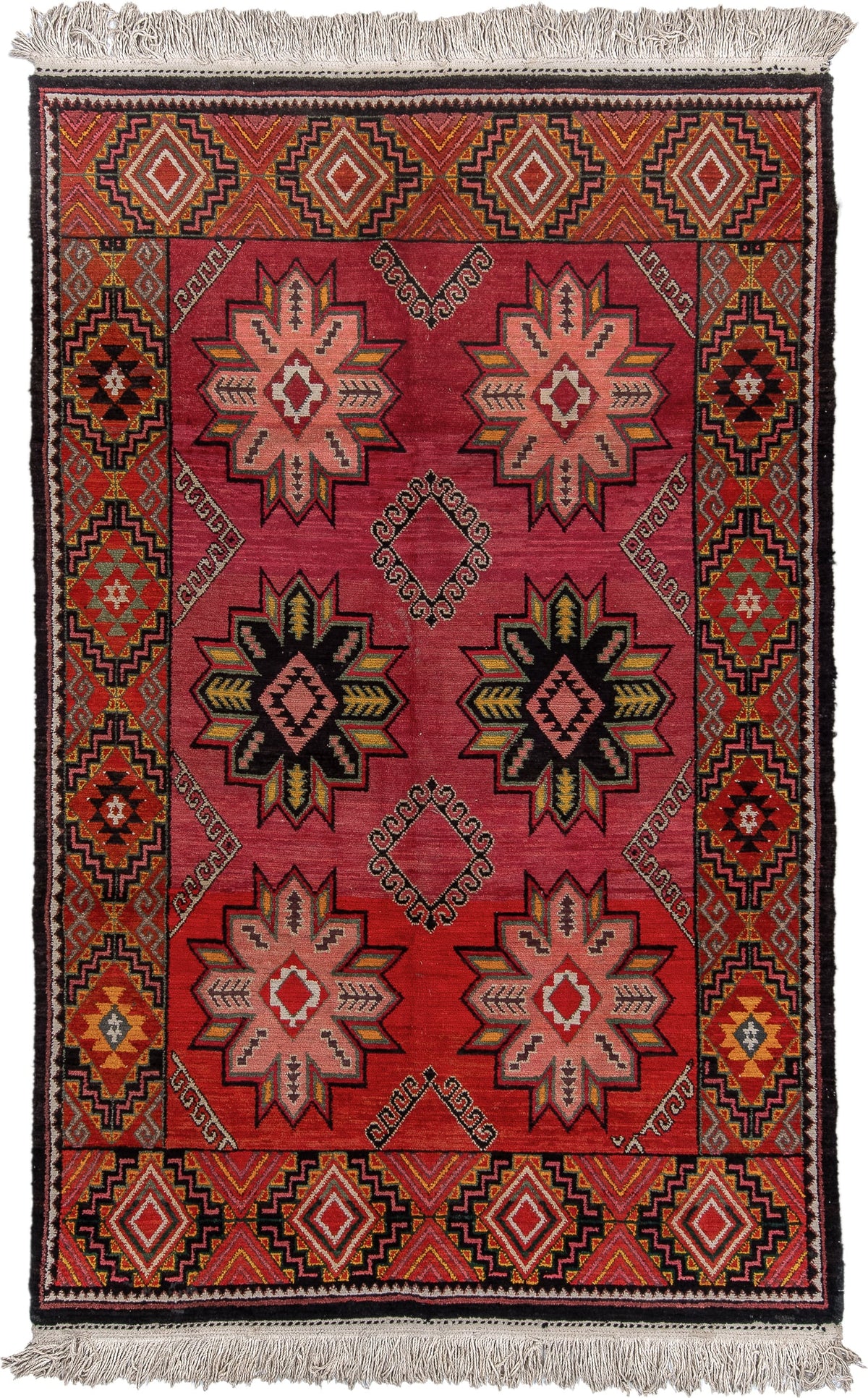 6' x 9' one-of-a-kind handmade antique Kilim medium size rug. Color palette: rose, rust, ivory, charcoal, gold, terra cotta