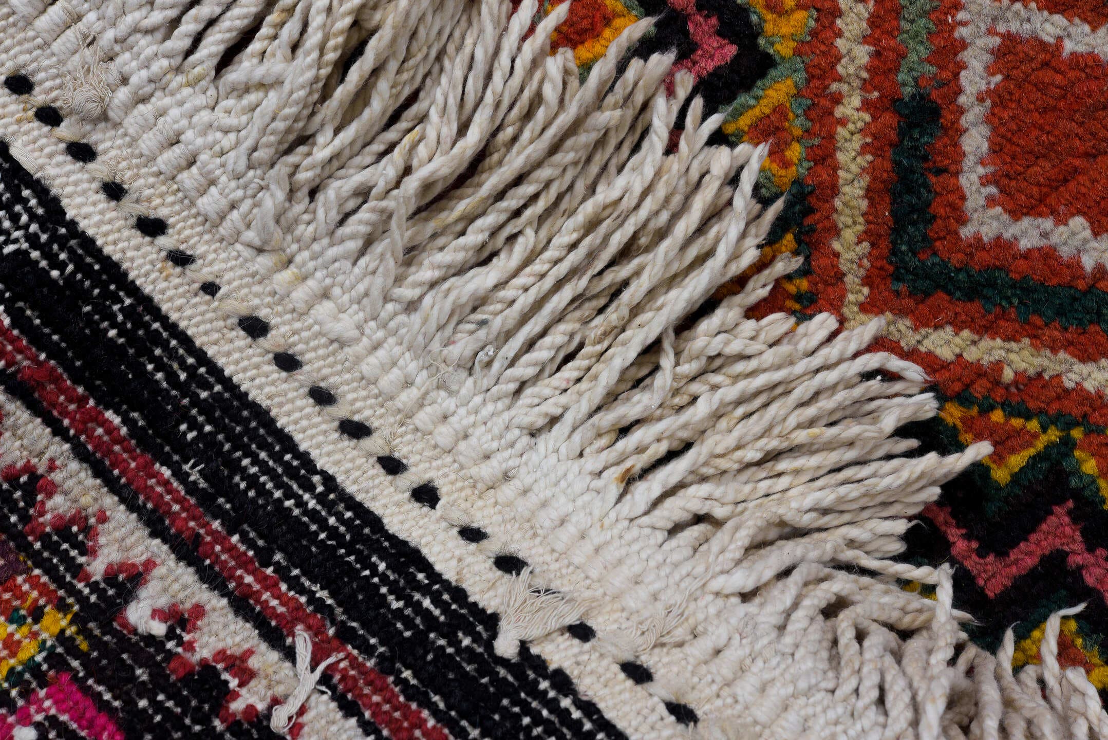 6' x 9' one-of-a-kind handmade antique Kilim medium size rug. Color palette: rose, rust, ivory, charcoal, gold, terra cotta