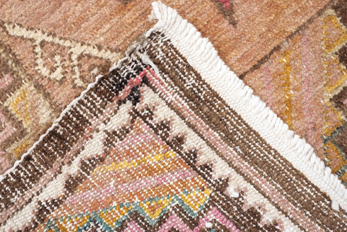 6' x 9' one-of-a-kind handmade antique Kilim medium size rug. Color palette: rose, rust, ivory, charcoal, gold, terra cotta