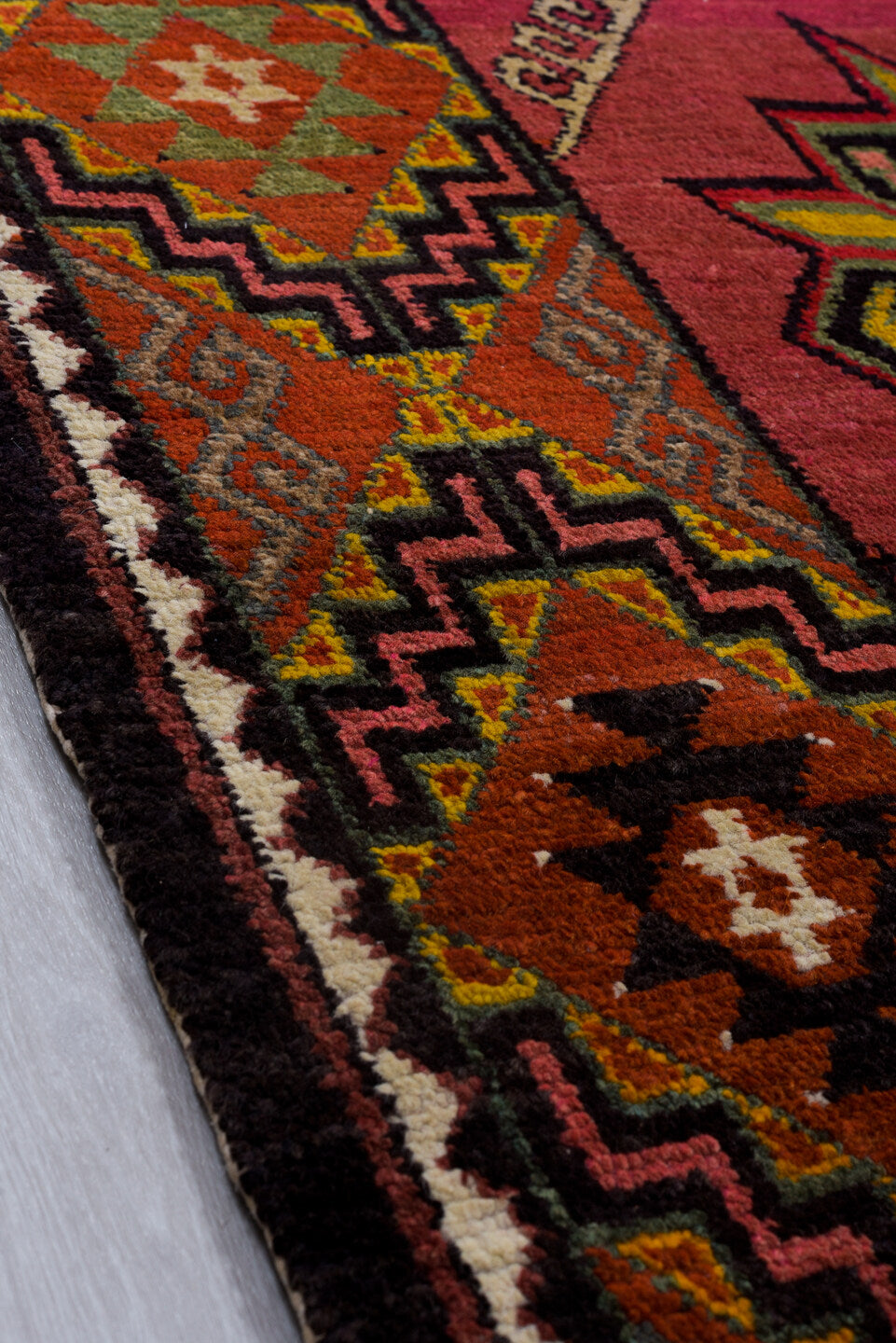 6' x 9' one-of-a-kind handmade antique Kilim medium size rug. Color palette: rose, rust, ivory, charcoal, gold, terra cotta