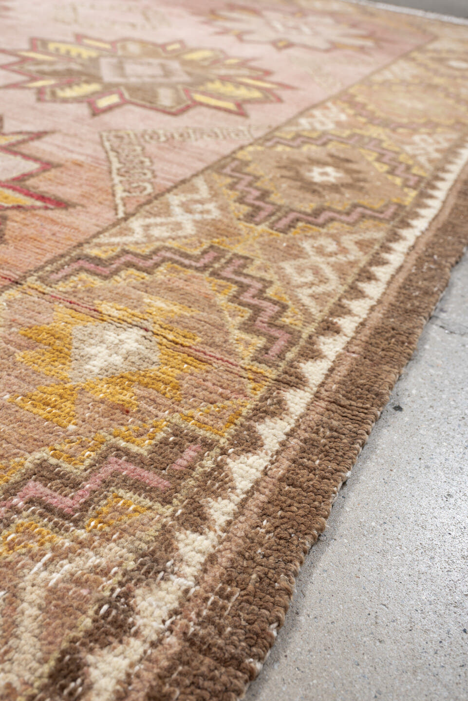 6' x 9' one-of-a-kind handmade antique Kilim medium size rug. Color palette: rose, rust, ivory, charcoal, gold, terra cotta