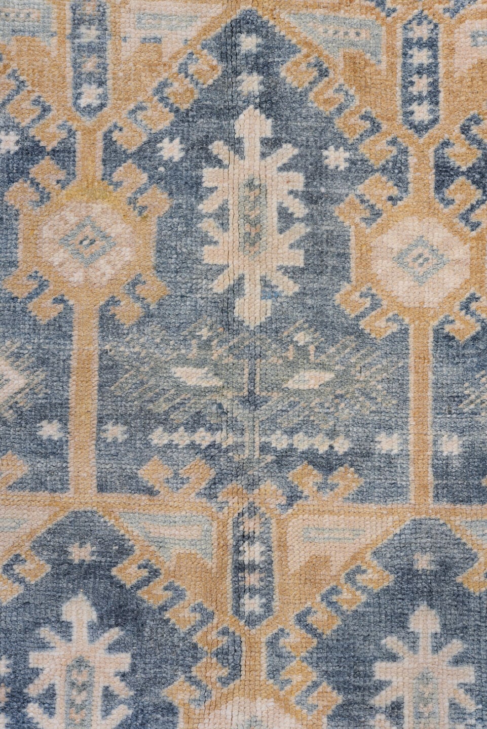 4' x 6' one-of-a-kind handmade vintage Oushak small size rug. Color palette: powder blue, blush, ivory, beige, taupe, camel