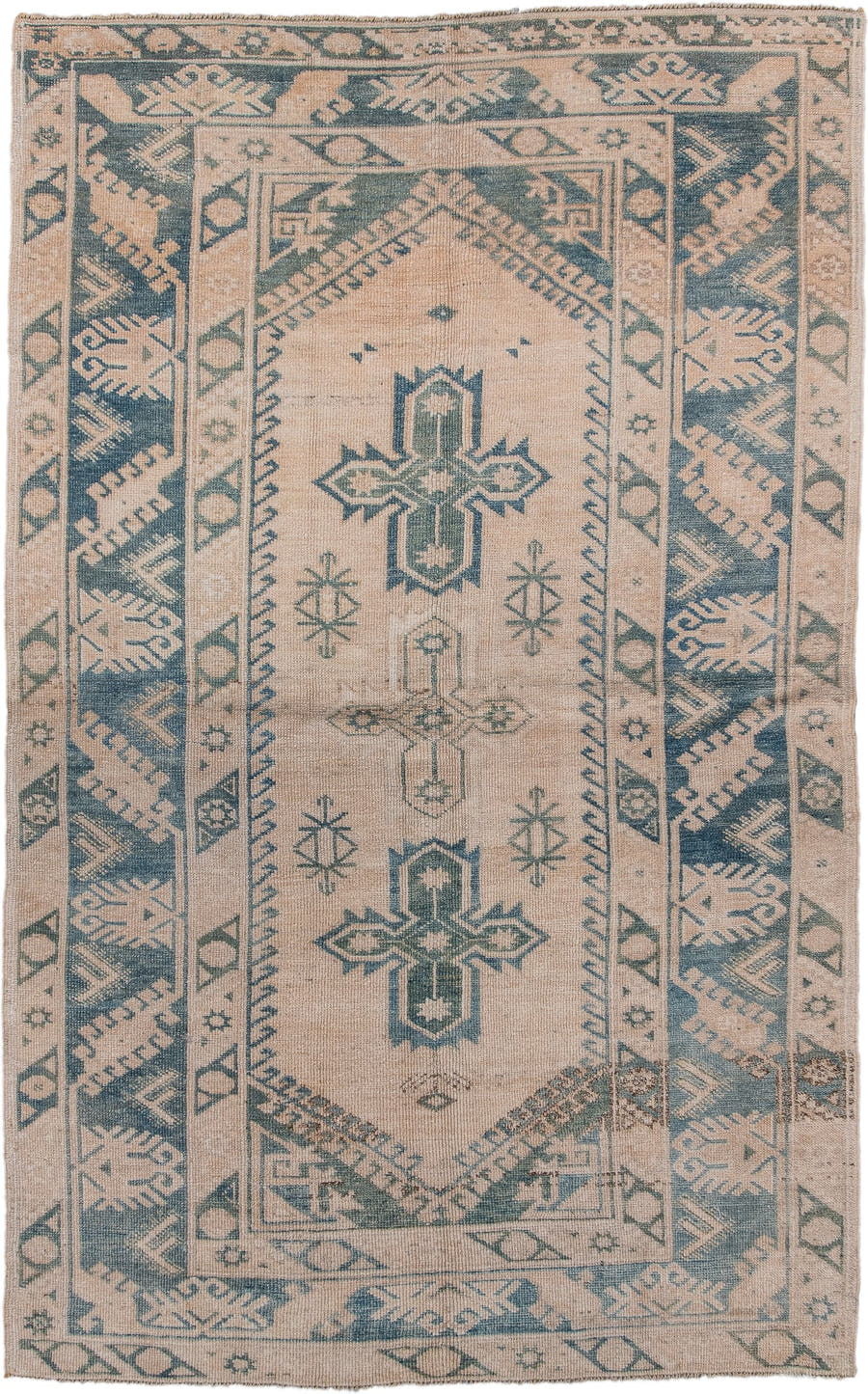 4' x 7' one-of-a-kind handmade antique Oushak rug. Color palette: beige, slate, taupe, ivory, gray