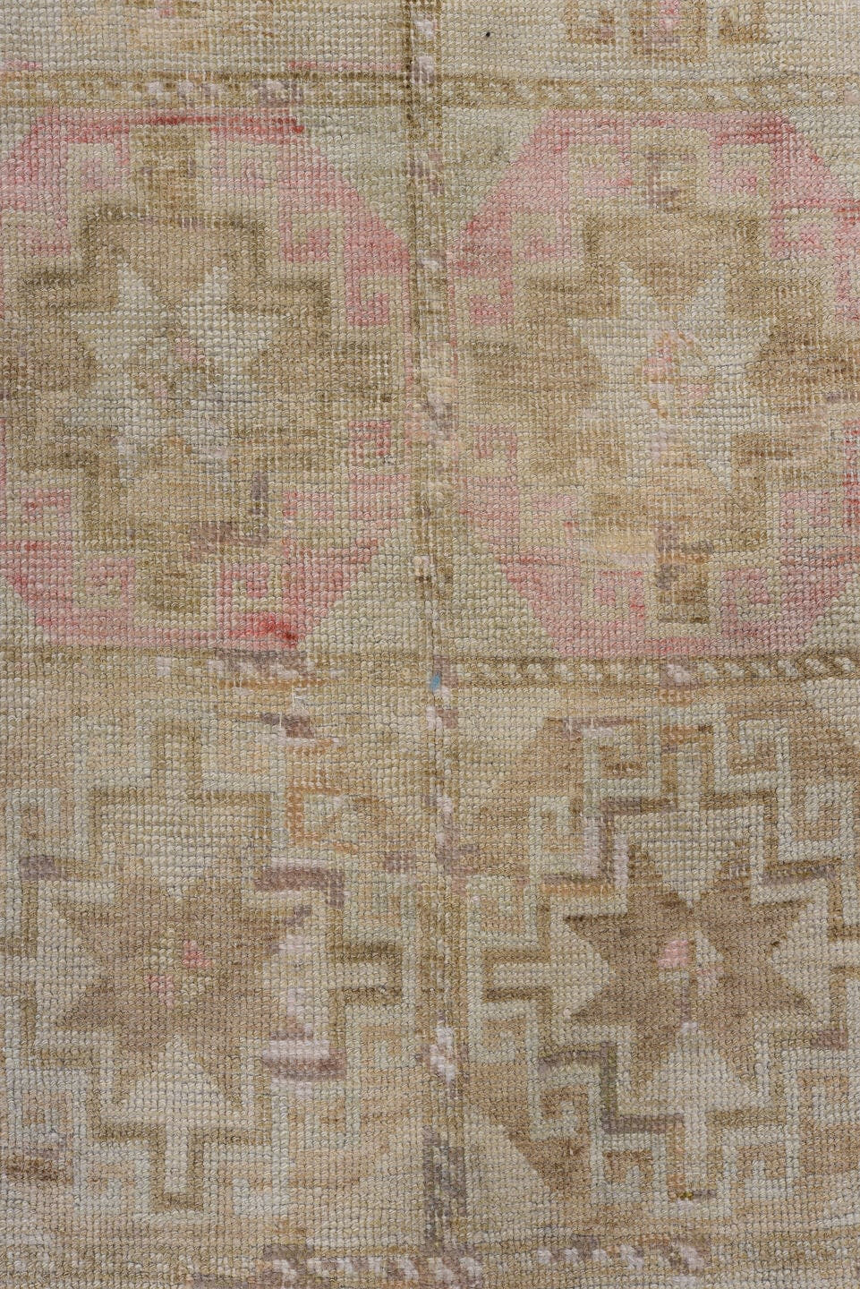 2' x 9' one-of-a-kind handmade antique Oushak runner rug. Color palette: taupe, beige, coral, ivory, camel, rose, brown