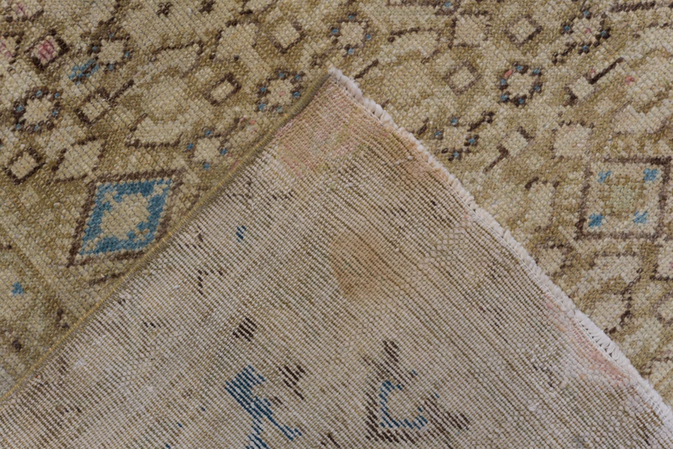 5' x 11' one-of-a-kind handmade antique Malayer runner rug. Color palette: ivory, taupe, camel, sky_blue, brown, rose, beige