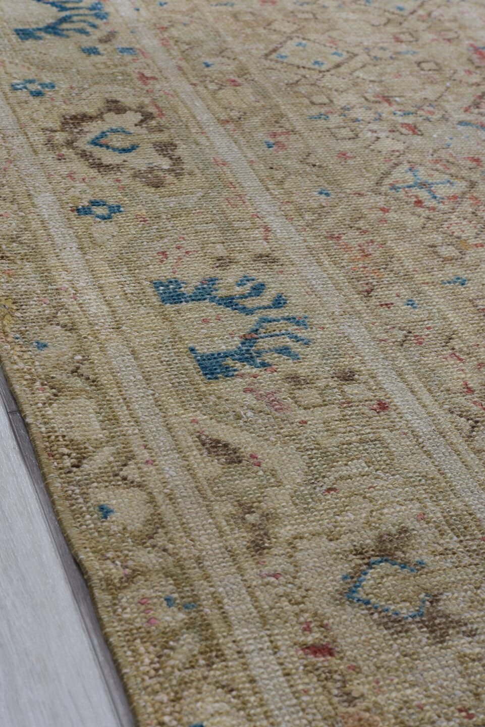 5' x 11' one-of-a-kind handmade antique Malayer runner rug. Color palette: ivory, taupe, camel, sky_blue, brown, rose, beige