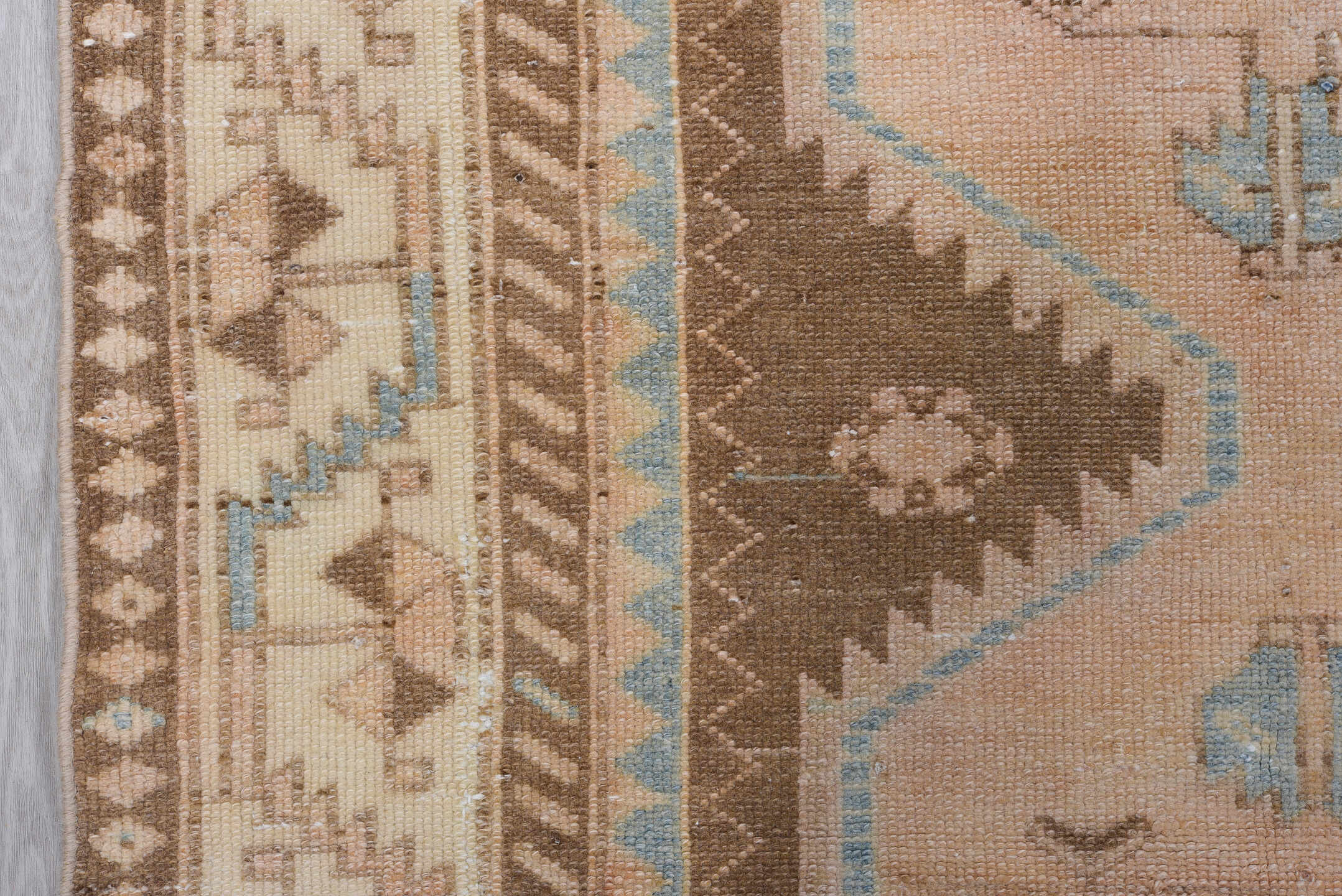 3' x 9' one-of-a-kind handmade antique Malayer runner rug. Color palette: brown, ivory, camel, pale_blue, taupe, beige