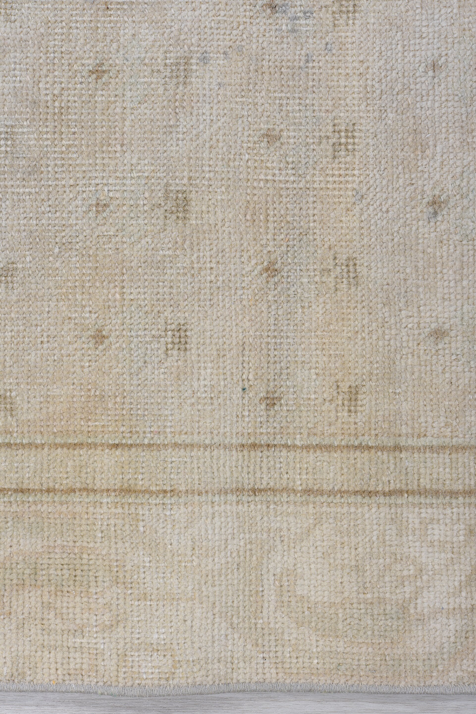 3' x 12' one-of-a-kind handmade antique Sparta runner rug. Color palette: ivory, beige, taupe, camel, pale blue, sand, gray