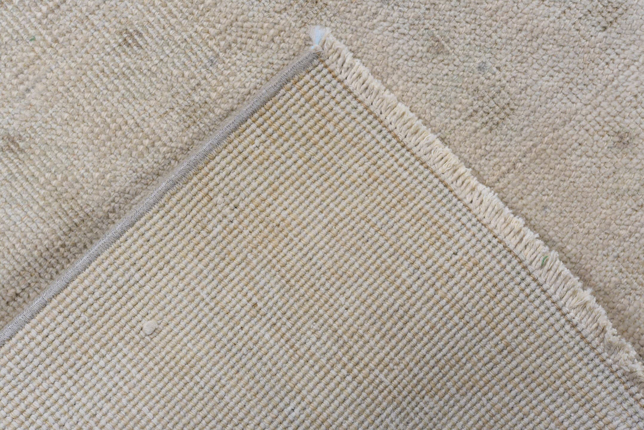 3' x 12' one-of-a-kind handmade antique Sparta runner rug. Color palette: ivory, beige, taupe, camel, pale blue, sand, gray