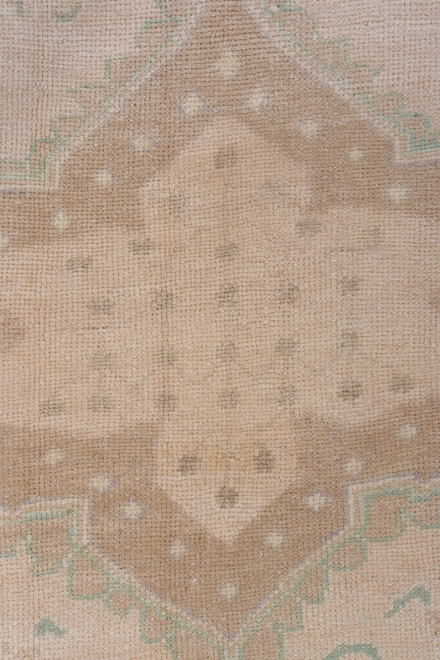 4' x 7' one-of-a-kind handmade vintage Oushak rug. Color palette: beige, taupe, ivory, pale_aqua, sand, camel, gray, teal