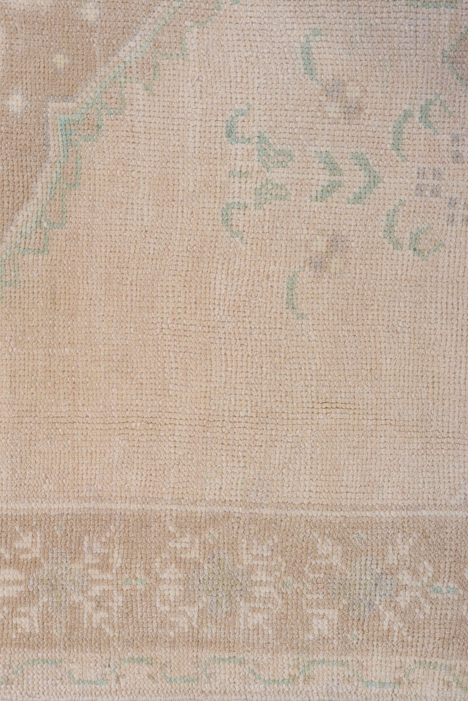 4' x 7' one-of-a-kind handmade vintage Oushak rug. Color palette: beige, taupe, ivory, pale_aqua, sand, camel, gray, teal