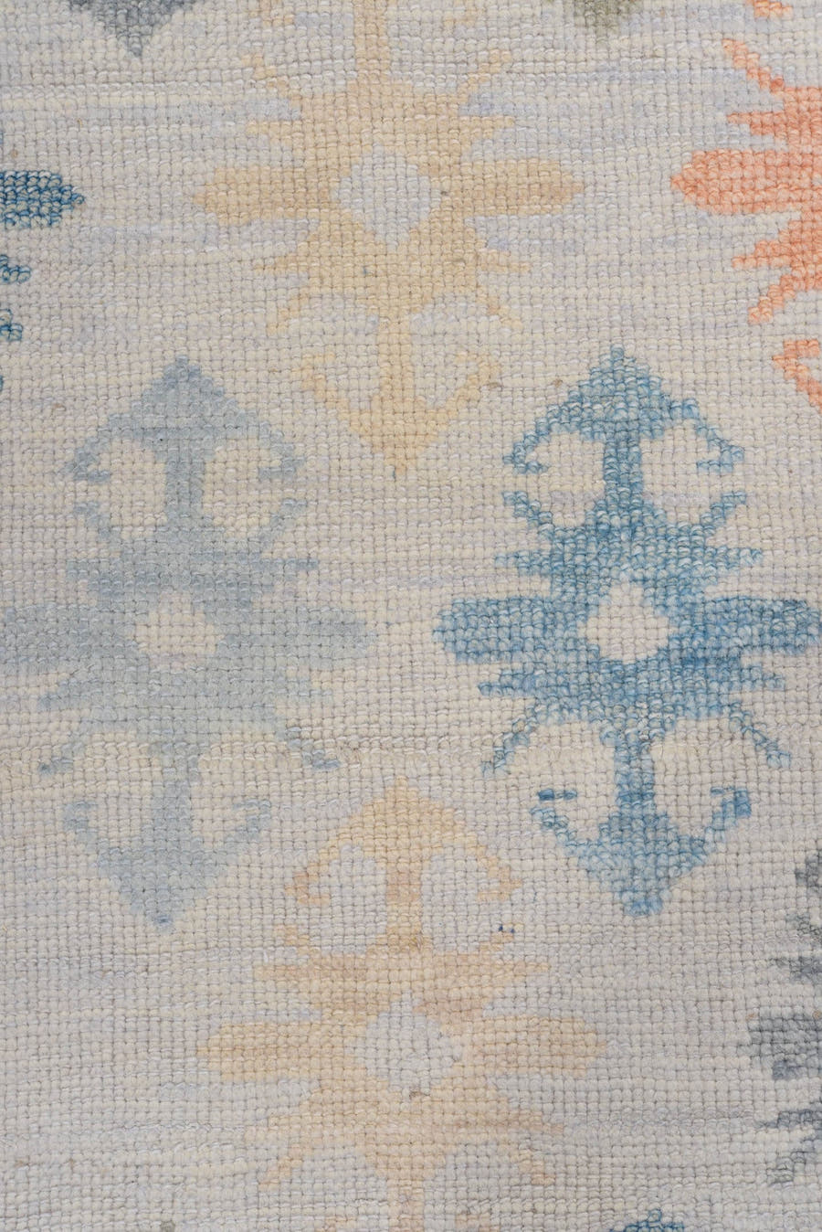 2' x 5' one-of-a-kind handmade vintage Oushak small size rug. Color palette: ivory, sky blue, slate blue, apricot