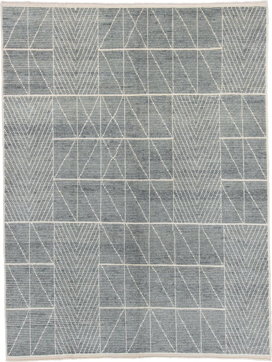 9' x 12' one-of-a-kind handmade vintage Tulu large size rug. Color palette: gray, ivory, slate, cream