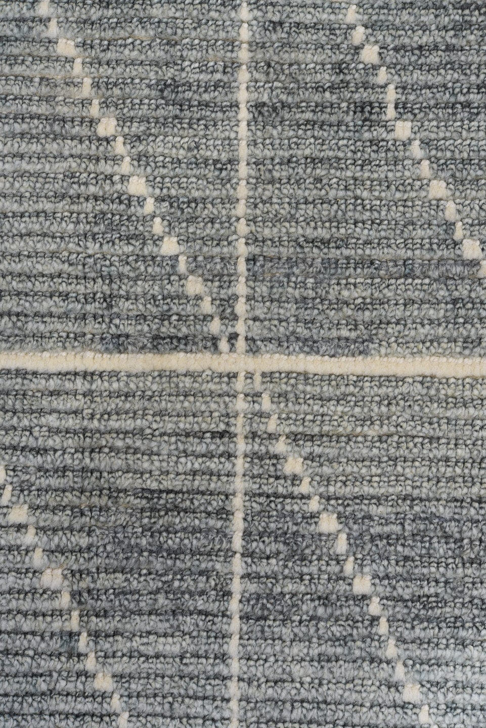 9' x 12' one-of-a-kind handmade vintage Tulu large size rug. Color palette: gray, ivory, slate, cream