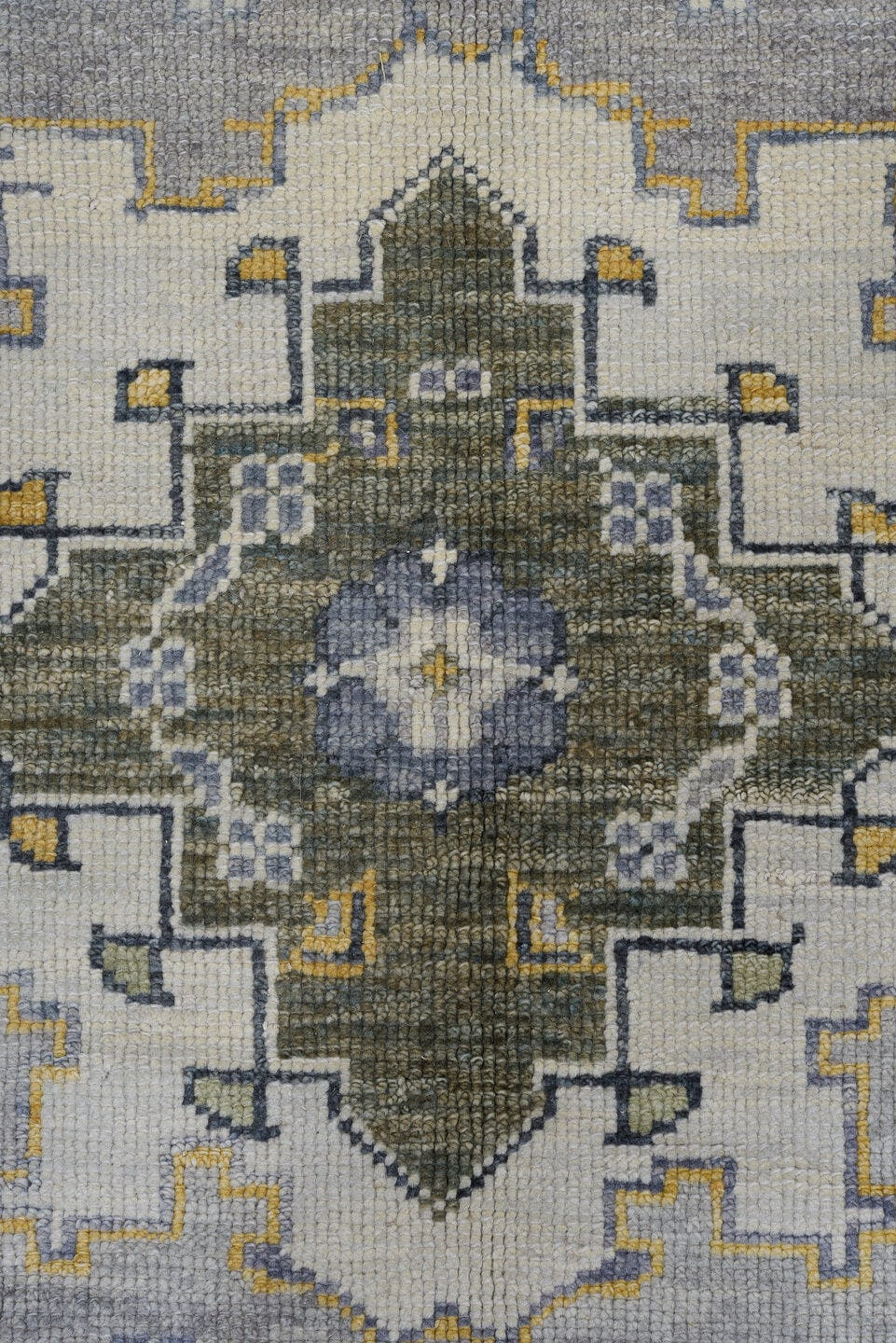 10' x 13' one-of-a-kind handmade vintage Oushak large size rug. Color palette: gold, gray, ivory, slate, olive, charcoal