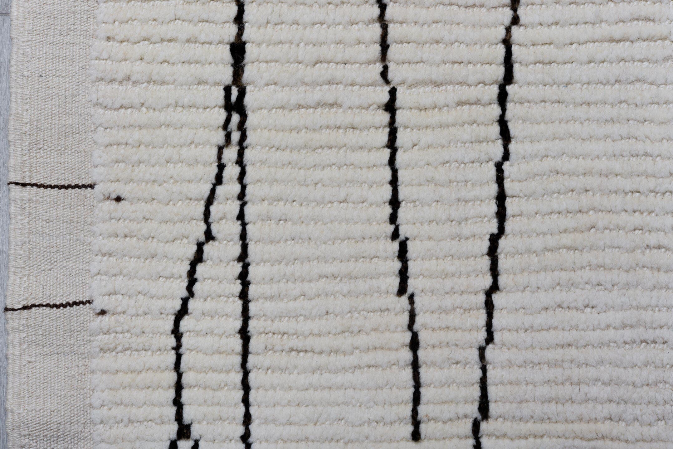 9' x 13' one-of-a-kind handmade vintage Tulu large size rug. Color palette: ivory, charcoal, gray, black