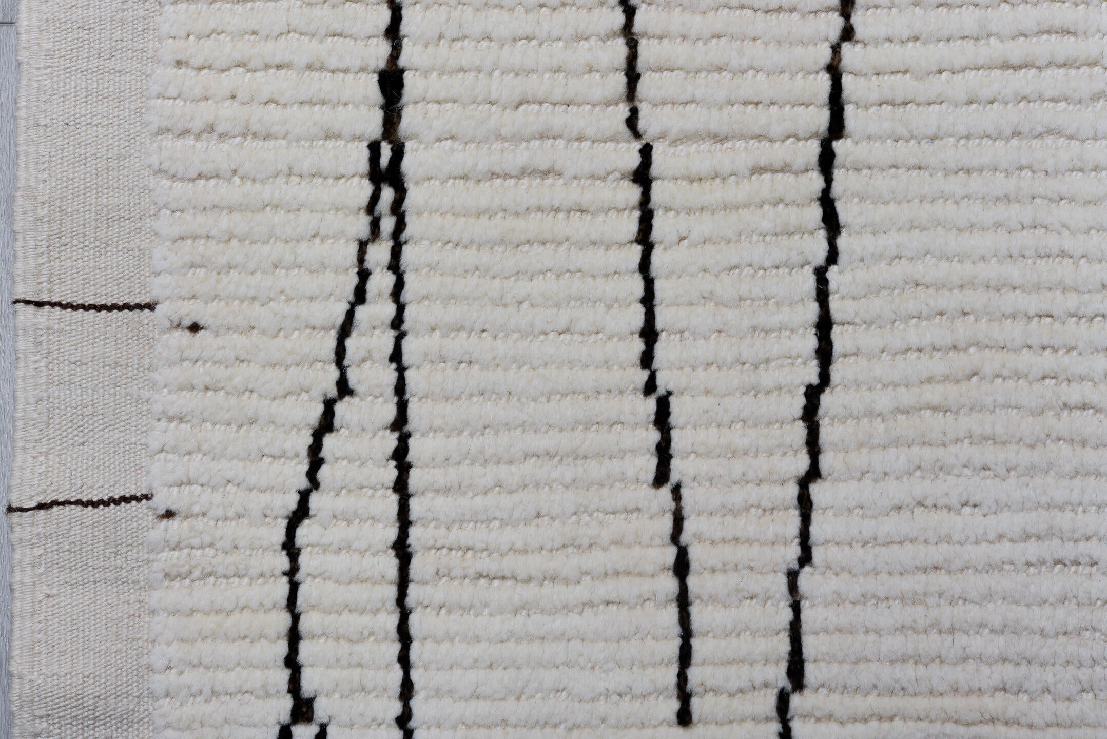 9' x 13' one-of-a-kind handmade vintage Tulu large size rug. Color palette: ivory, charcoal, gray, black