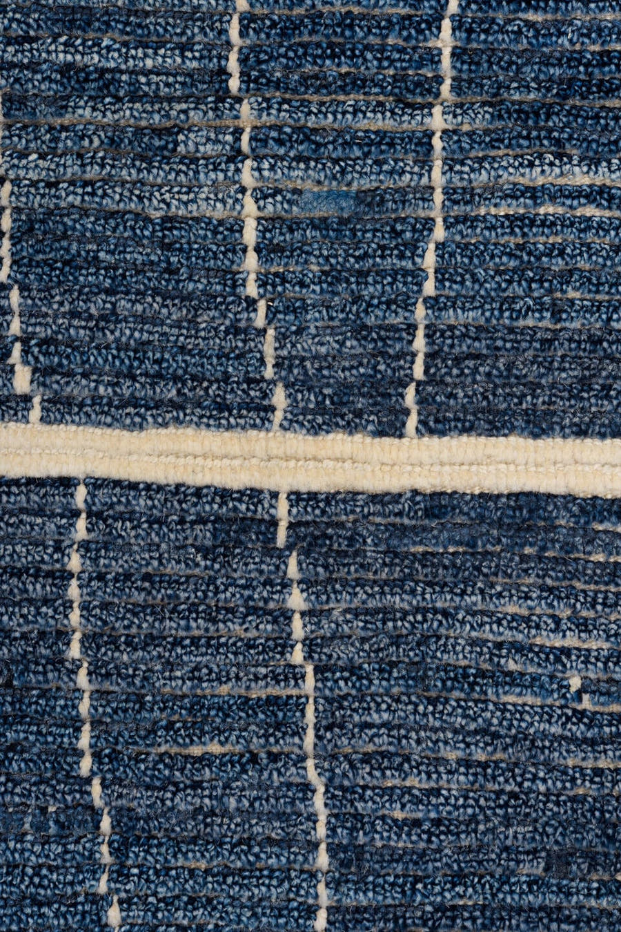 2' x 14' one-of-a-kind handmade vintage Tulu runner rug. Color palette: navy, ivory, blue