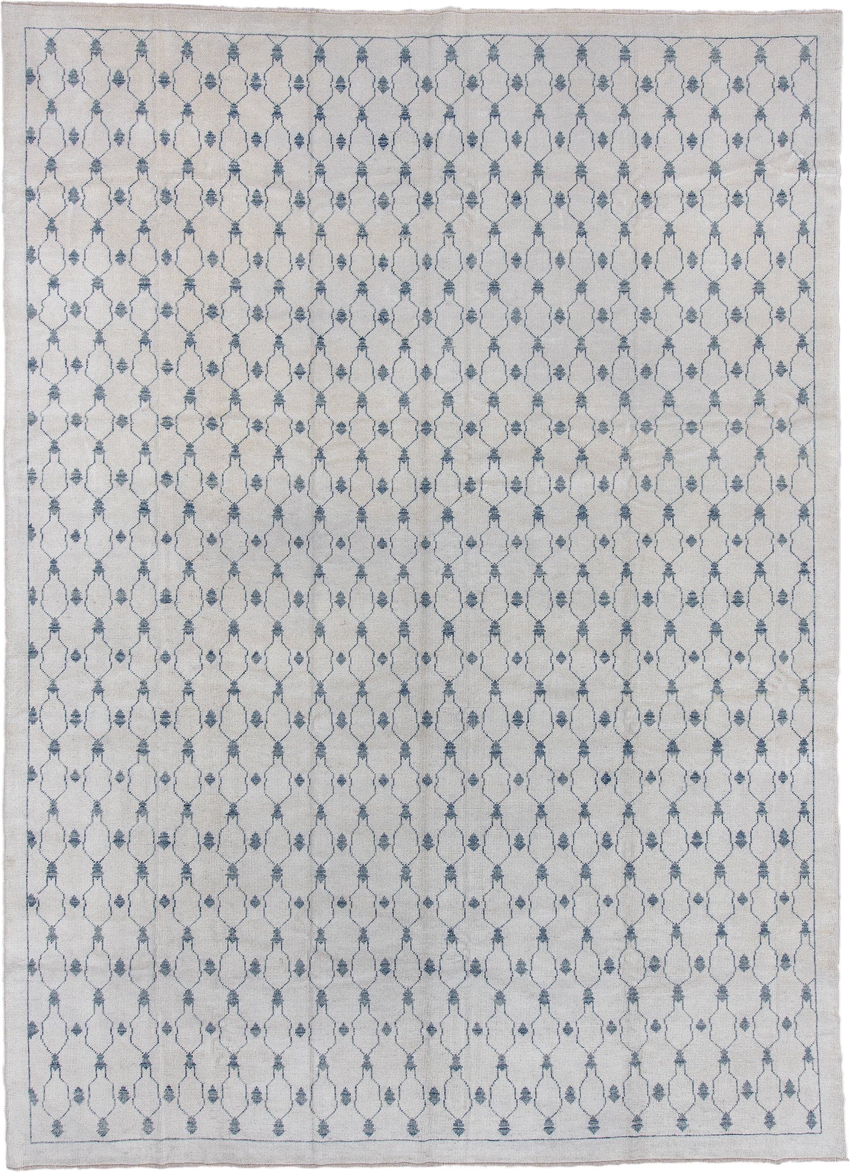 10' x 14' one-of-a-kind handmade vintage Oushak large size rug. Color palette: ivory, pale blue, cream, light gray