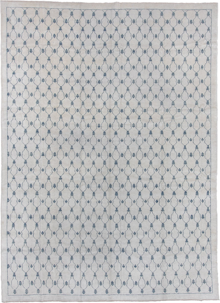 10' x 14' one-of-a-kind handmade vintage Oushak large size rug. Color palette: ivory, pale blue, cream, light gray