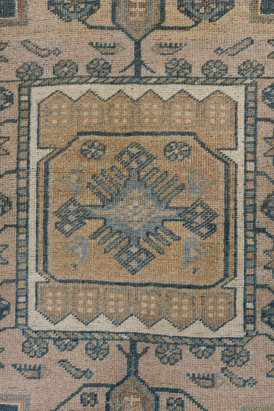 4' x 9' one-of-a-kind handmade antique NW Persian runner rug. Color palette: beige, slate, ivory, taupe, camel, charcoal