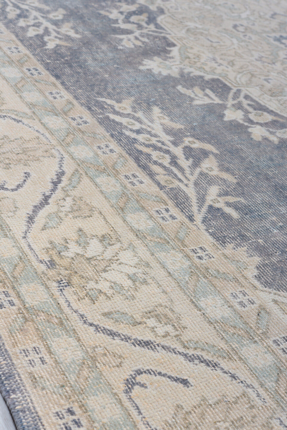 7' x 11' one-of-a-kind handmade vintage Sparta large size rug. Color palette: black, charcoal, dark gray, dim gray