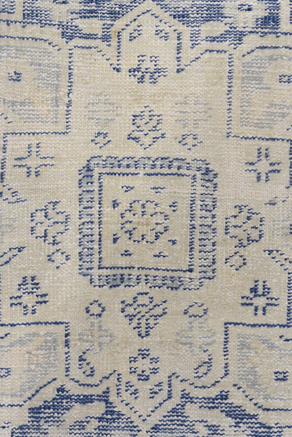 7' x 10' one-of-a-kind handmade antique Sparta large size rug. Color palette: ivory, powder blue, slate, cream, light blue