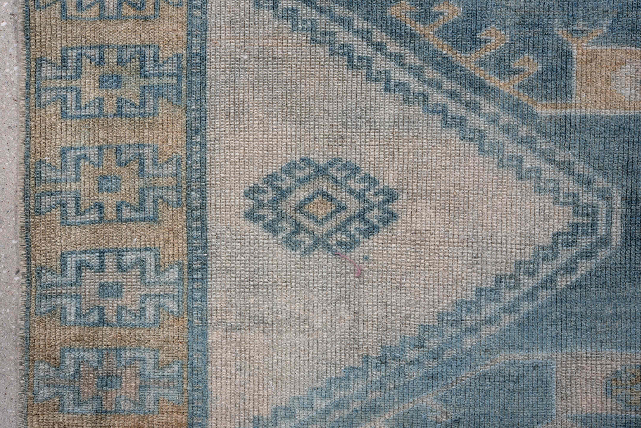 3' x 11' one-of-a-kind handmade vintage Oushak runner rug. Color palette: arapawa, black, blue, gray, light blue, light gray