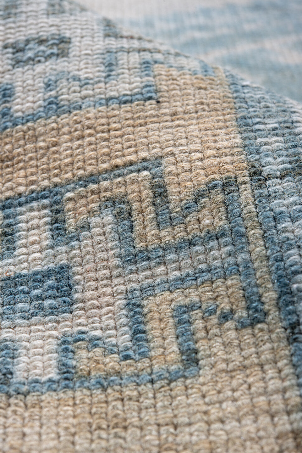 3' x 11' one-of-a-kind handmade vintage Oushak runner rug. Color palette: arapawa, black, blue, gray, light blue, light gray