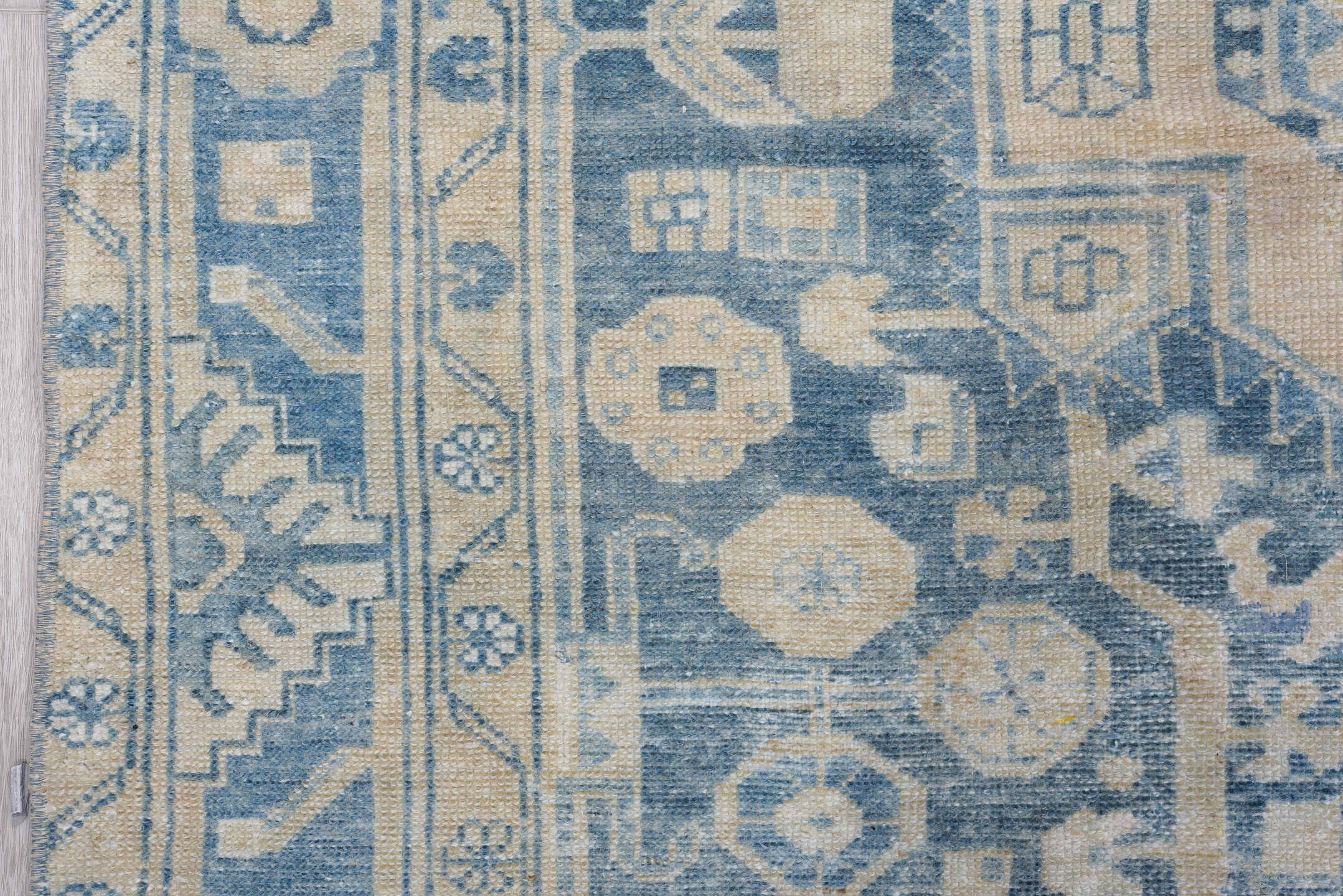 3' x 6' one-of-a-kind handmade vintage Malayer small size rug. Color palette: sky blue, ivory, cream, slate, pale blue
