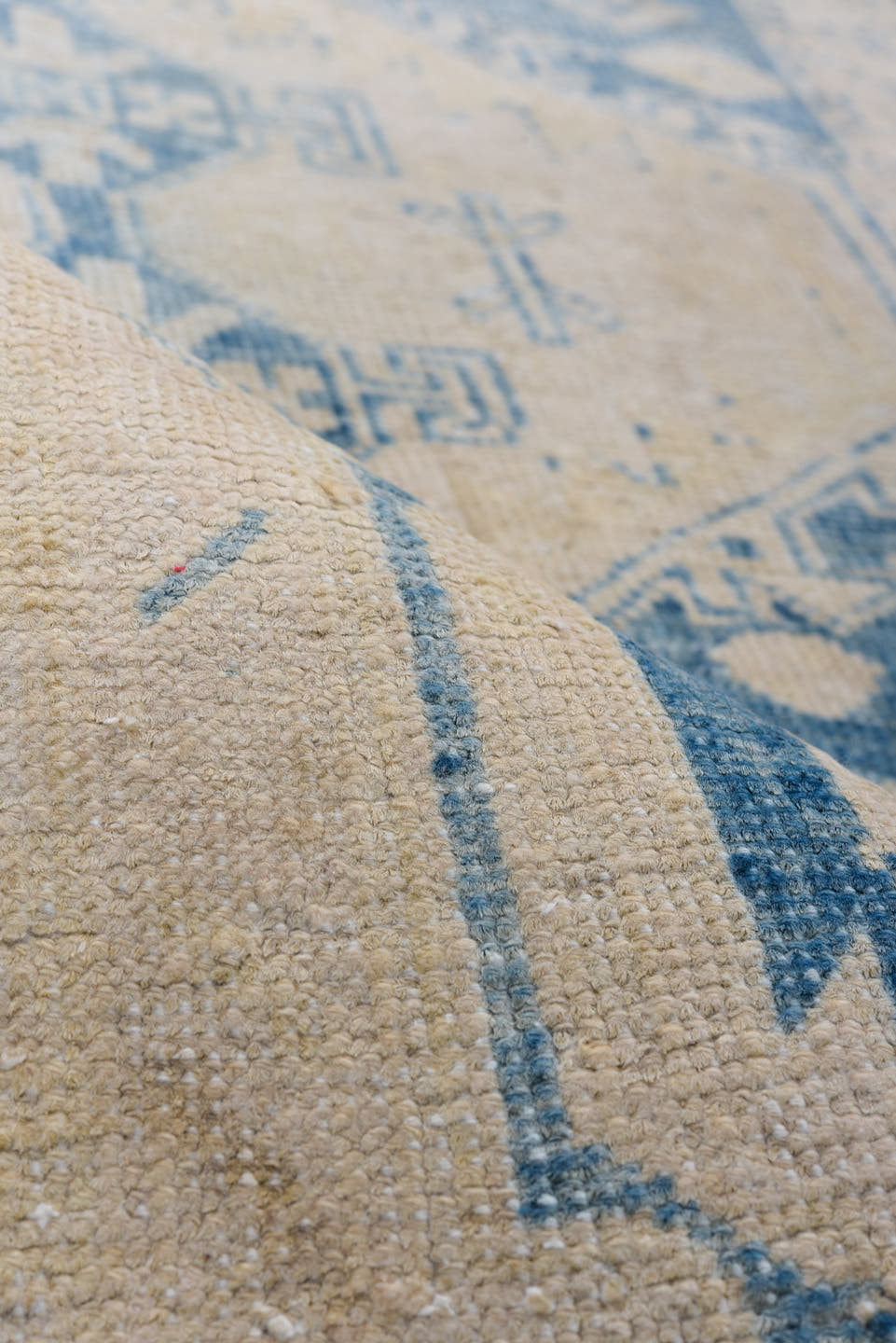 3' x 9' one-of-a-kind handmade antique Heriz runner rug. Color palette: ivory, sky blue, beige, camel, light blue