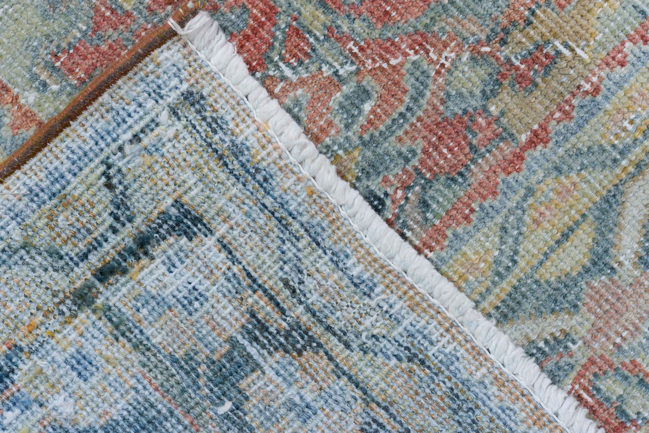 9' x 12' one-of-a-kind handmade antique Mahal large size rug. Color palette: terra cotta, pale blue, ivory, taupe, slate