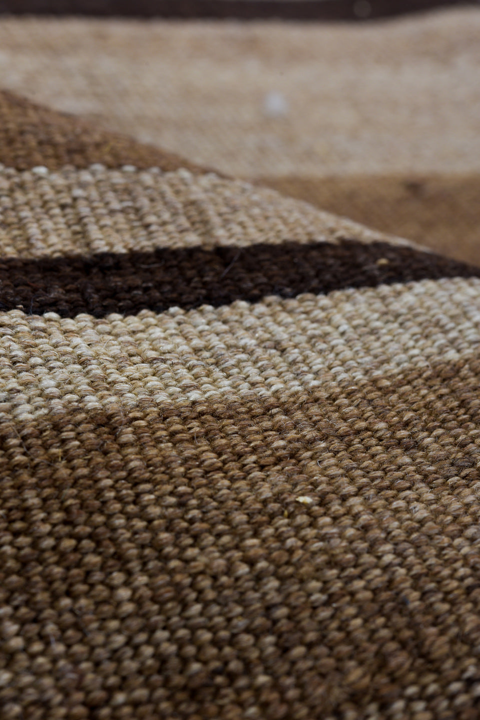 8' x 11' one-of-a-kind handmade vintage Kilim large size rug. Color palette: camel, taupe, brown, ivory, dark_brown, beige