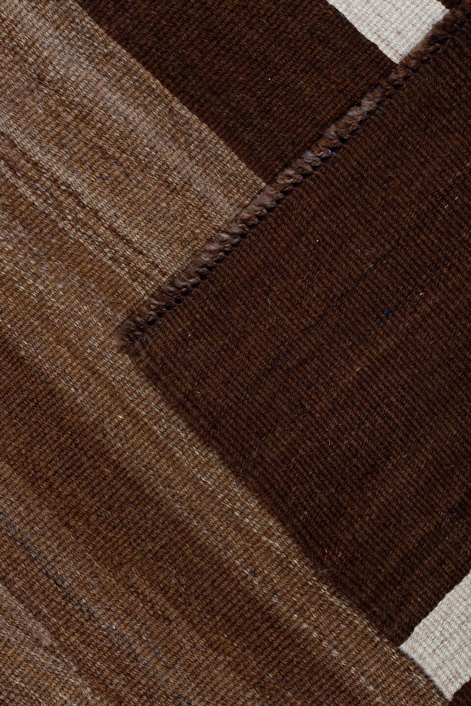 2' x 10' one-of-a-kind handmade vintage Kilim runner rug. Color palette: brown, camel, taupe, ivory, beige, gray