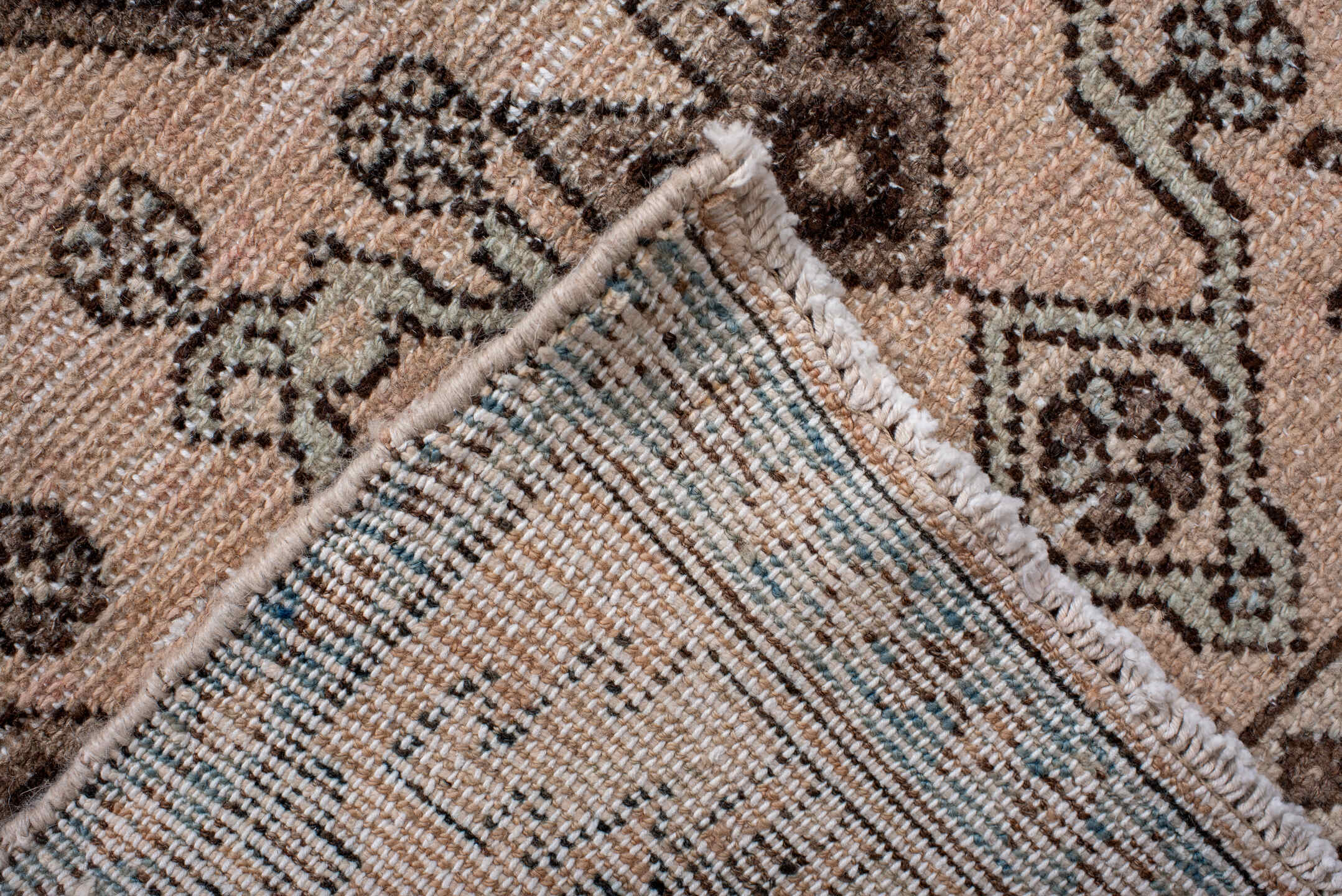 3' x 10' one-of-a-kind handmade vintage Hamadan runner rug. Color palette: blush, ivory, brown, taupe, charcoal, sage, pink