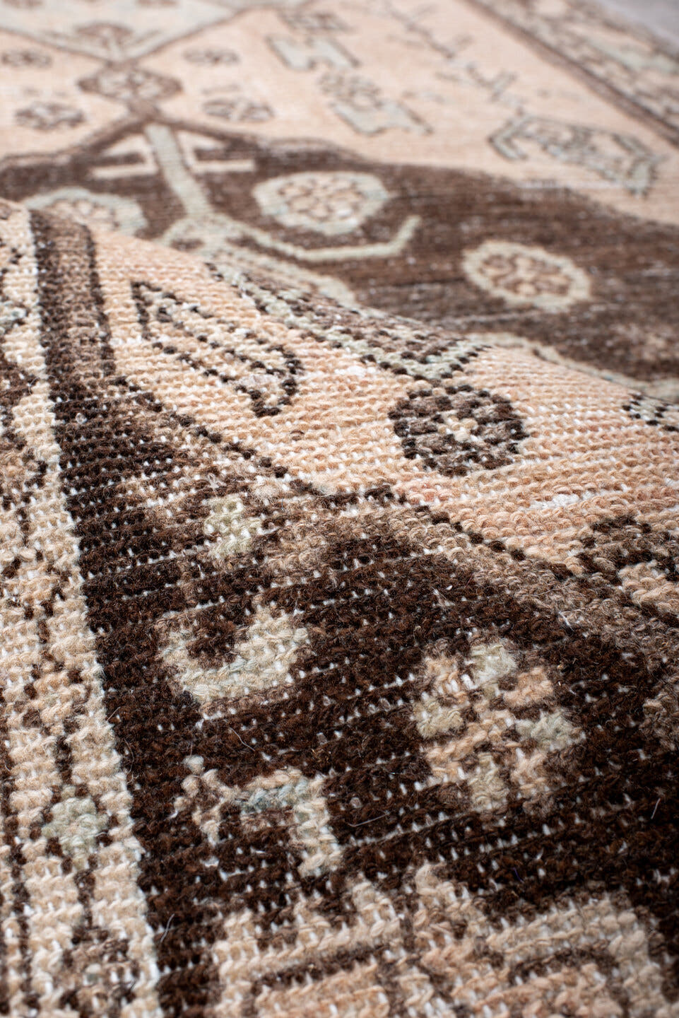 3' x 10' one-of-a-kind handmade vintage Hamadan runner rug. Color palette: blush, ivory, brown, taupe, charcoal, sage, pink