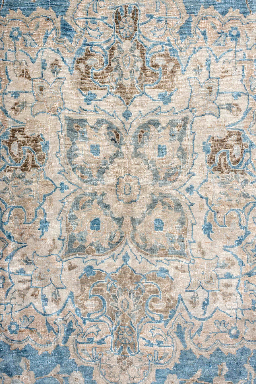 10' x 14' one-of-a-kind handmade antique Tabriz large size rug. Color palette: sky blue, ivory, beige, taupe, camel